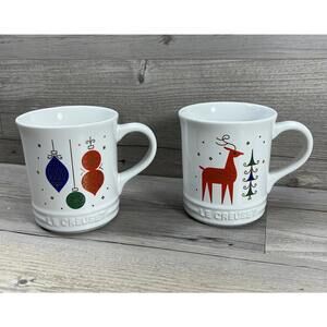 Set of 2 - Le Creuset Noel Christmas Reindeer Ornament Holiday Coffee Mugs 14oz